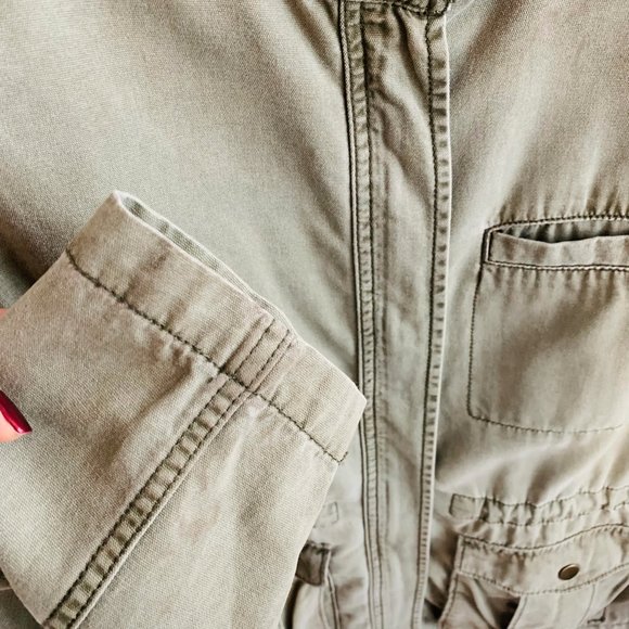 BP Women's Utility Jacket Military Green Cargo Zip Up Size M - Picture 3 of 8